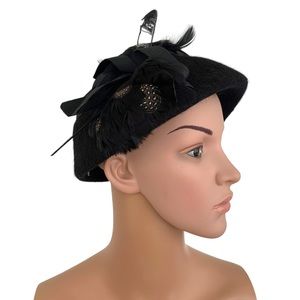 Vintage Black Hat with Feathers Accent by Henry Pollak New York